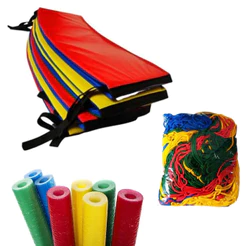 Kit Rede de Proteção 3,05m + Protetor de Molas 3,05m + 8 Isotubos Grandes Cama Elástica Pula Pula