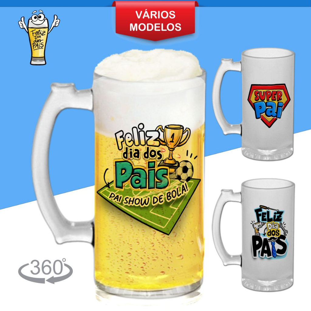 Caneca de Chopp - Personalizada de Vidro Cerveja para Dia dos Pais Pai Avô Avo Padrastro Lembrancinha Promoção Cesta Presente