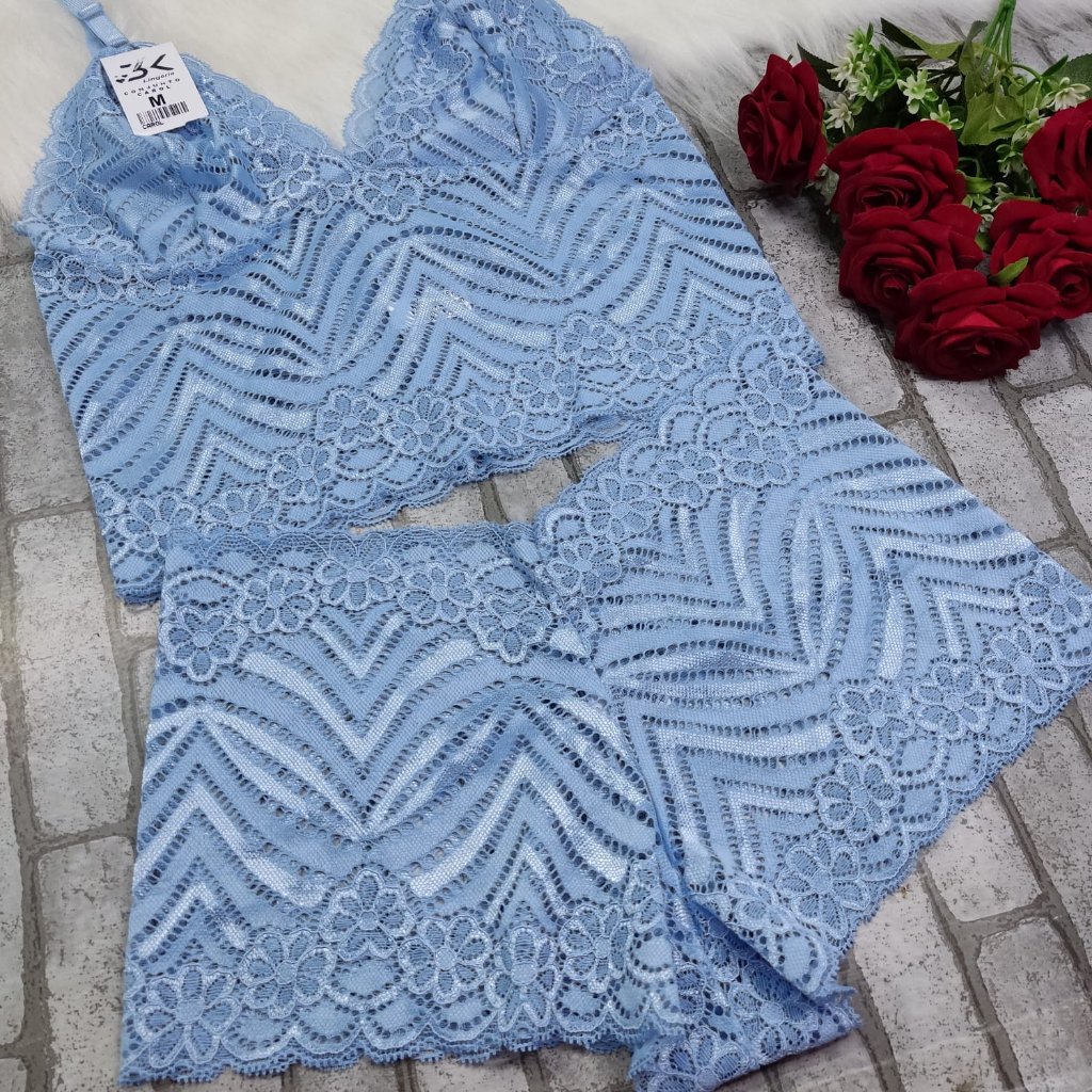 Conjuntos Espera Marido REGULAR e PLUS SIZE Lingerie de Renda Sem Bojo Cropped + Calcinha Calesson em Oferta na Shopee
