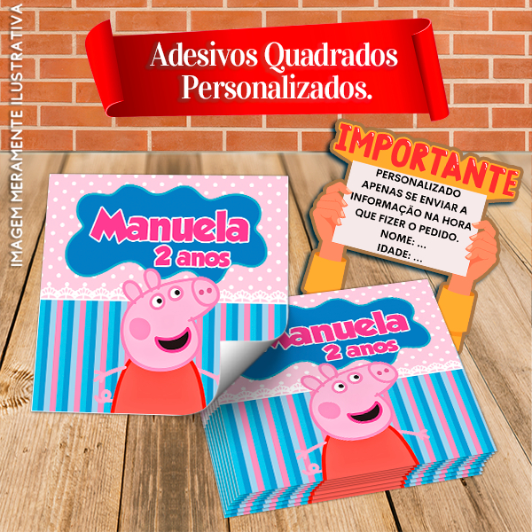 Rótulos Adesivos Quadrados Personalizados Peppa Pig