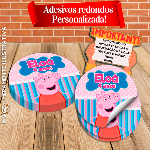 Adesivos Redondos Personalizados Peppa Pig