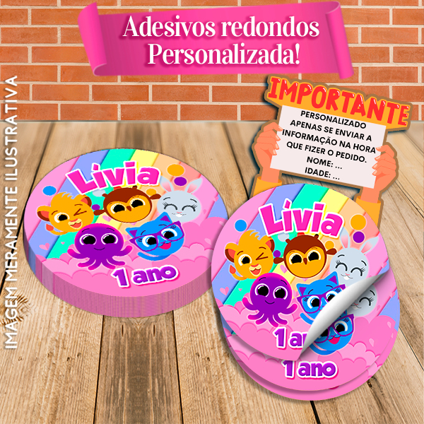 Adesivos Redondos Personalizados Bolofofos Rosa Menina em Oferta na Shopee