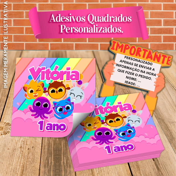 Adesivos Quadrados Personalizados Bolofofos Rosa Menina