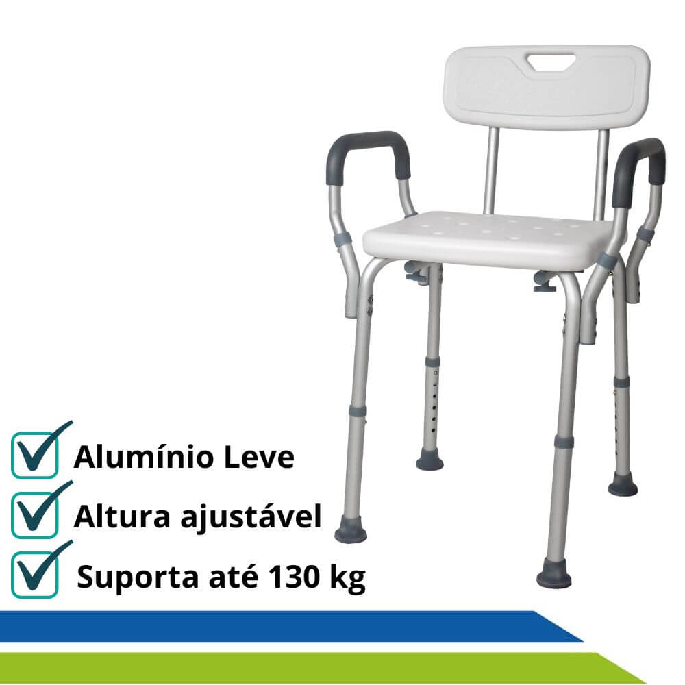 Banco Cadeira para Banho com Encosto e Apoio de Braços até 130kg Hidrolight - SC202