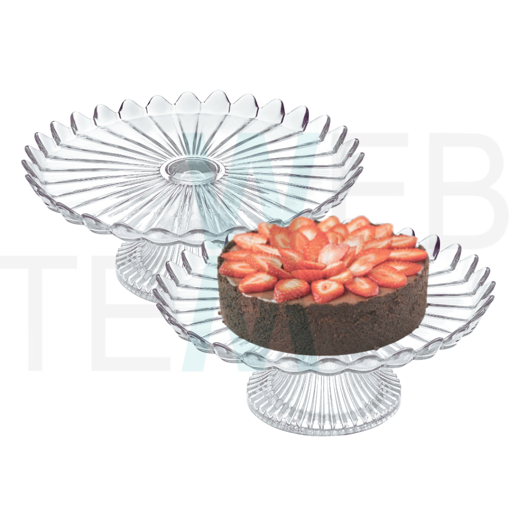 Kit 2 Mini Pratos de Vidro Com Pé Pétala Jasmin Vitazza: Para Bolo, Doces, Sobremesa, Decoração