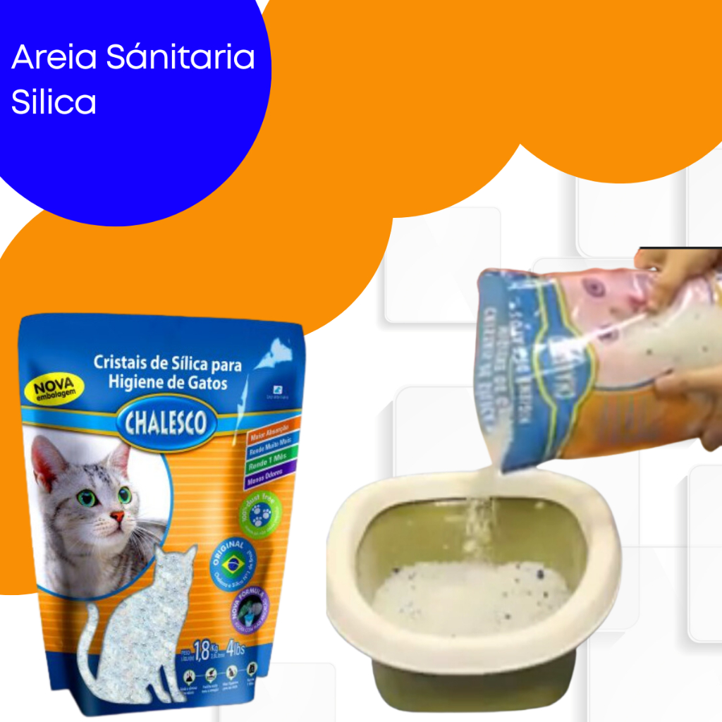 Areia Sanitária Higiênica para Gatos Cristais de Sílica em Gel 1,8kg - Chalesco