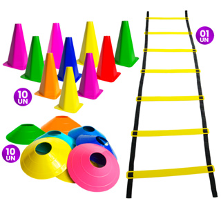 10 Cones de treino 10 Chapéus chinês e 01 Escada Agilidade Kit Funcional Completo com 21 itens em Oferta na Shopee