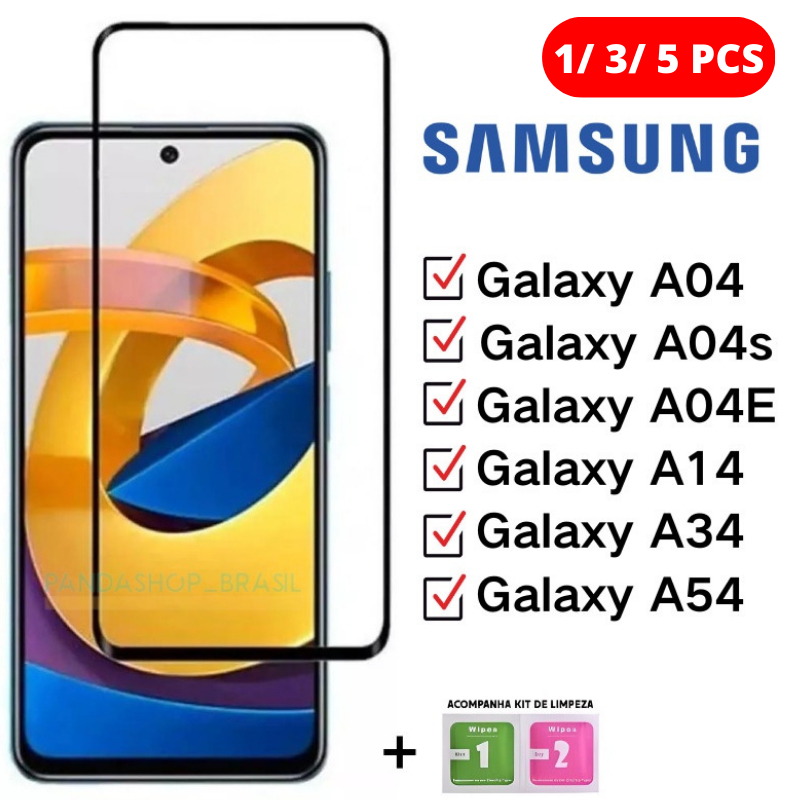 Película De Vidro Temperado 3D 9D Anti Shock Para Samsung Galaxy A04 / A04s / A04E / A14 / A34 / A54 Borda Preta 3D - Enviar Rapida