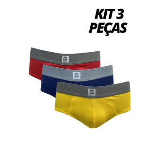 Kit 3 Cuecas Slip Lisa Tradicional Masculina Microfibra Conforto