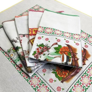 KIT TOALHA DE CHA ESTAMPADA COM VIES 4 UNIDADES 100% ALGODAO