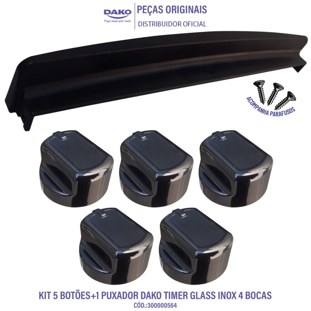 Puxador + 5 Botões Fogão Dako Timer Glass Inox 4 Bocas 100% original