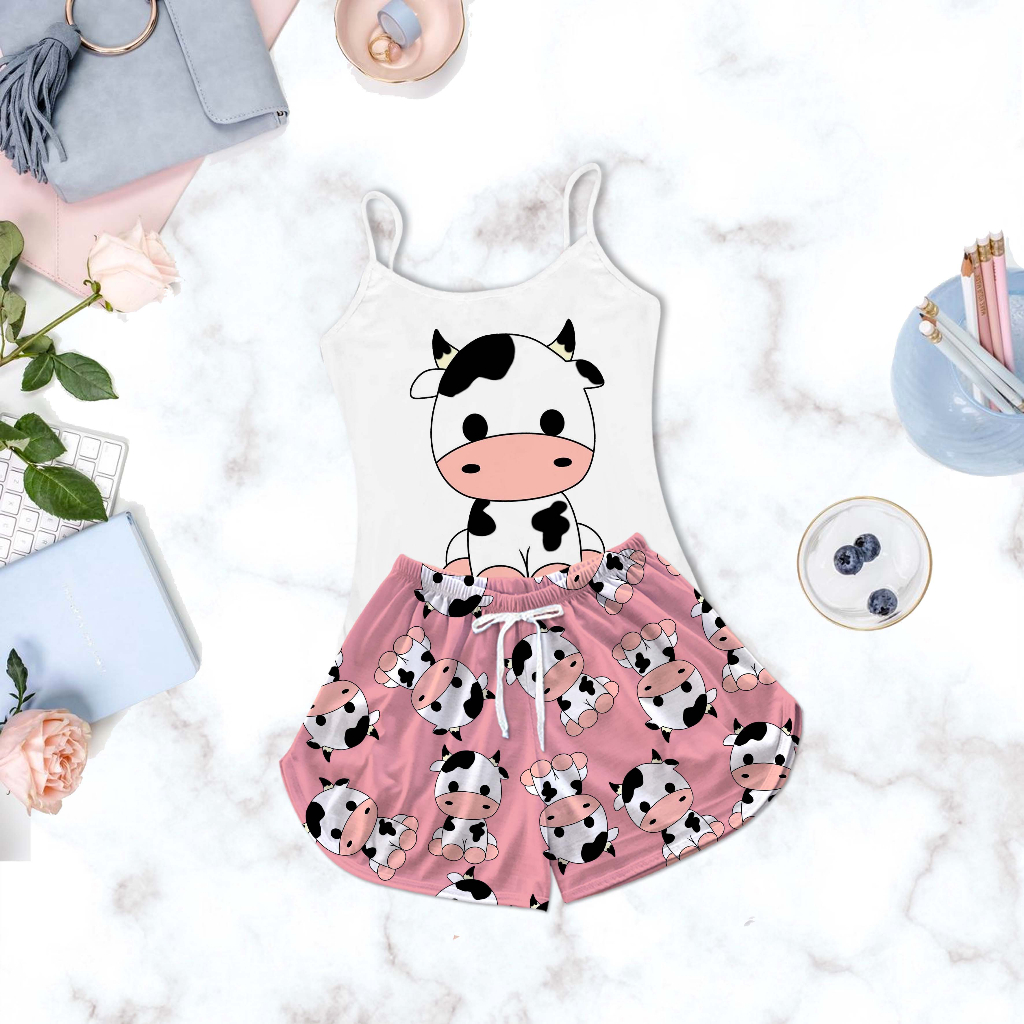 Pijama Feminino Infantil Baby Doll Vaquinha Rosa