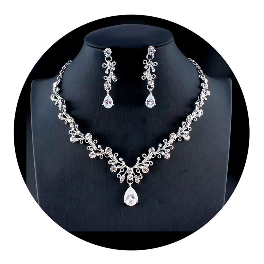 Conjunto Colar e Brinco Strass Noiva Casamento Festa C22 em Oferta na Shopee