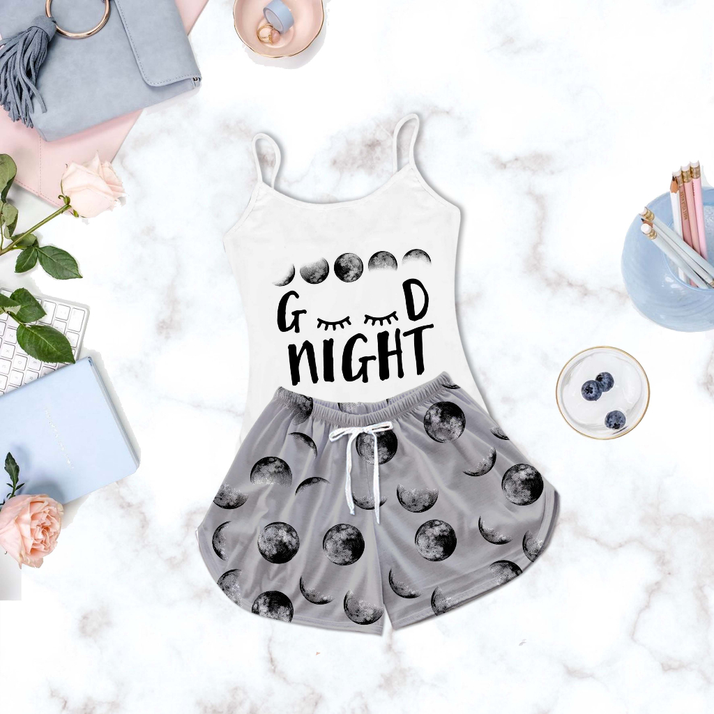 Pijama Feminino Kids Infantil Estampa Boa Noite Lua Cinza