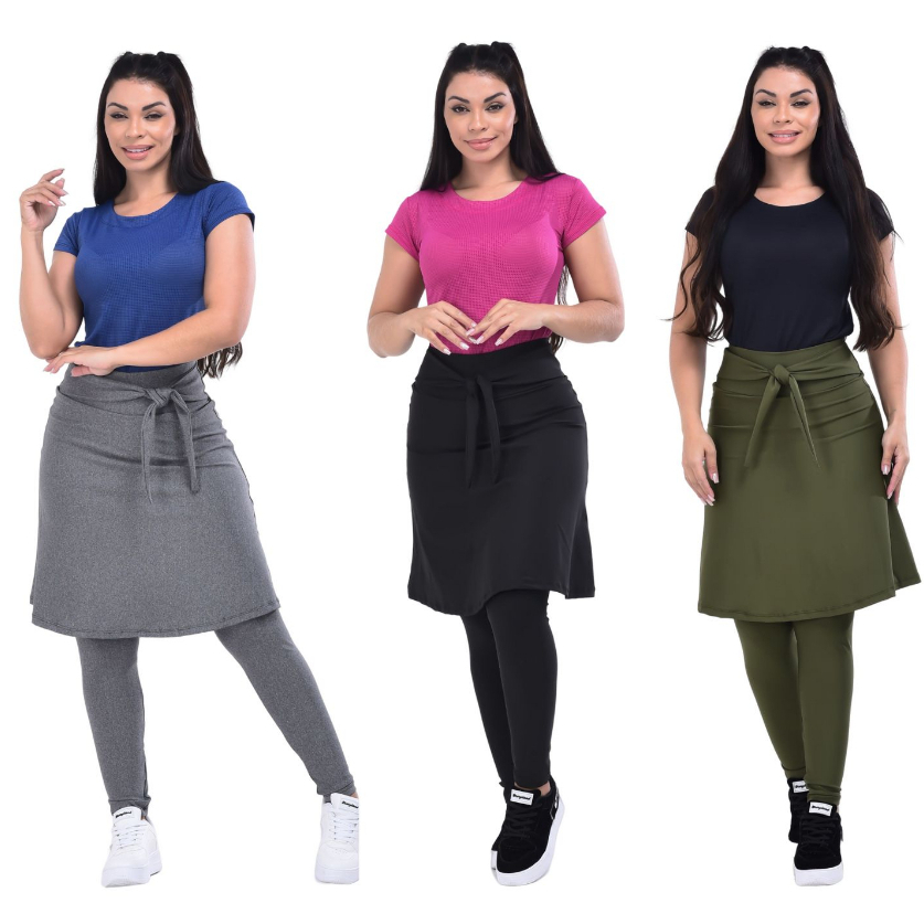 Conjunto Fitness Moda Evangelica Com Faixa Calça Saia e Blusa Dry Fit Cristã em Oferta na Shopee