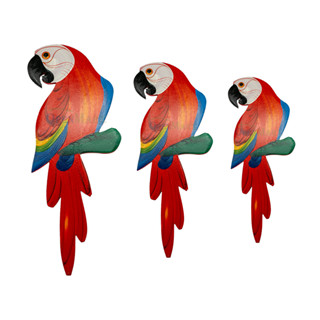 Trio de arara quadro enfeite de parede varanda jardim decorativo em MDF Vermelho