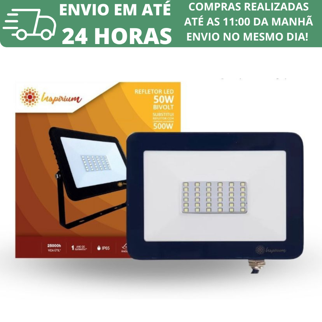 Refletor Led Inspirium 50w Mini Luz Branca Fria 6500k Ip66 Bivolt GalaxyLed