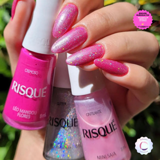 Kit Esmaltes Rosa Pink Risque c/3un (léo mandou flores, mil purpurinas, mini saia)