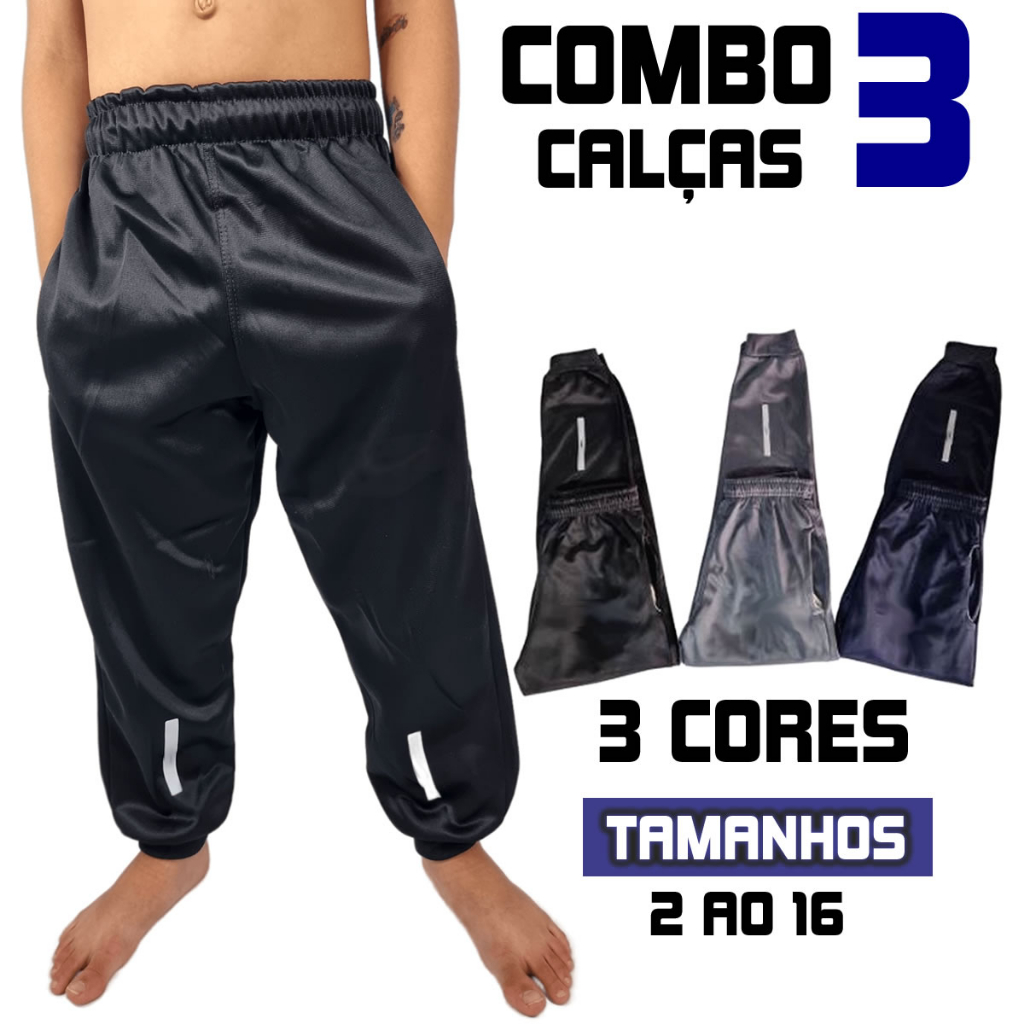 Kit com 3 Calças Infantil Menino Inverno Escolar Jogger Flanelada Infantil Juvenil em Oferta na Shopee