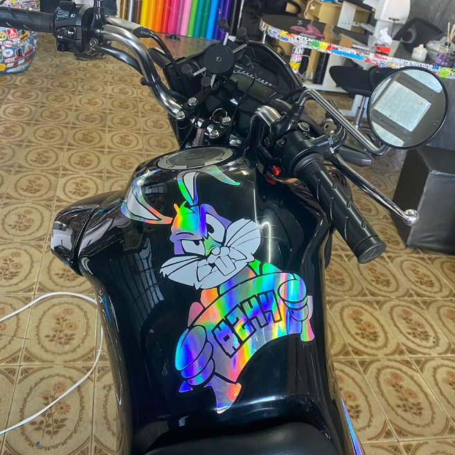 ADESIVO Holografico COELHO 244 SEGURANDO PLACA Holografico para Moto