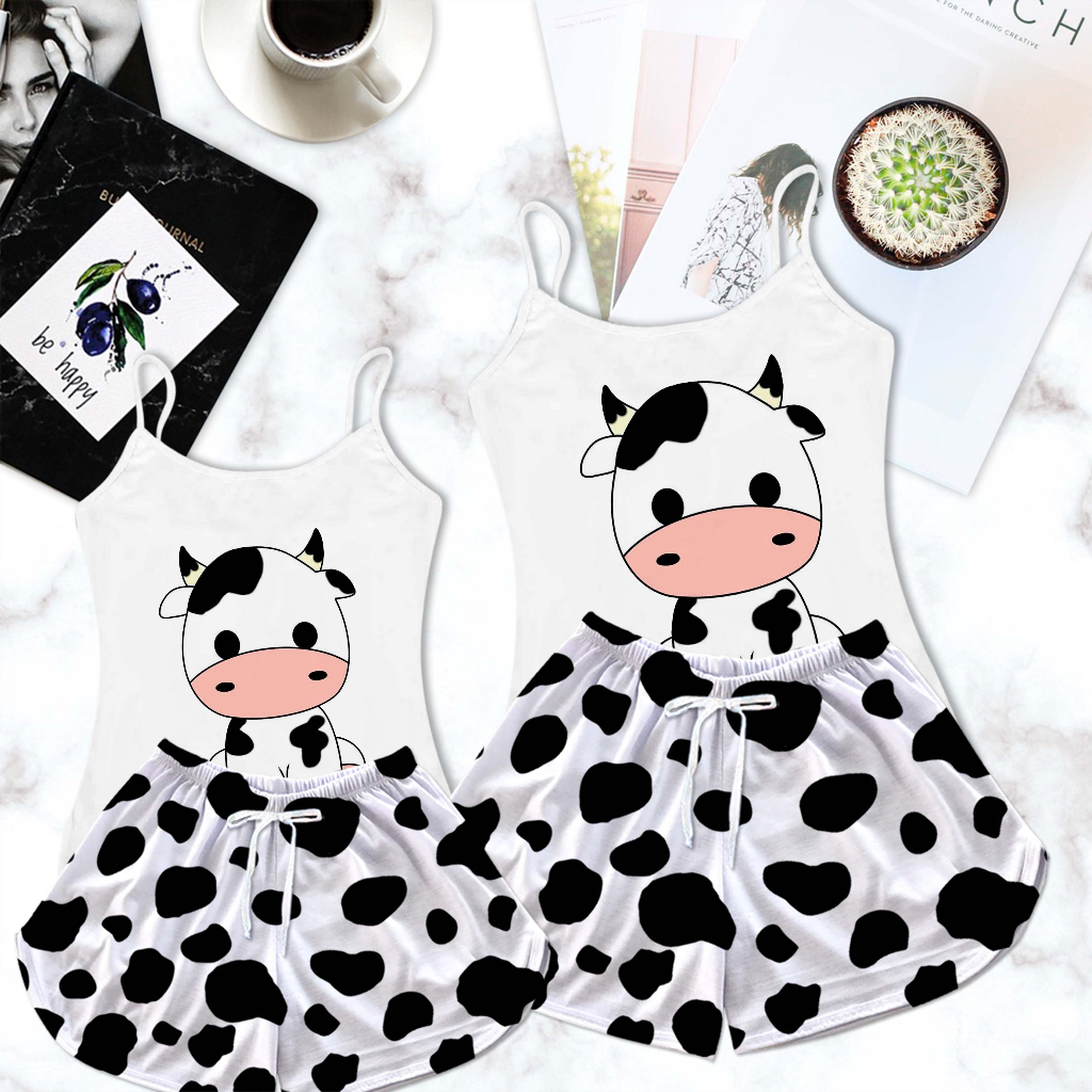 Pijama Feminino Tal Mãe Tal Filha Vaquinha Preta