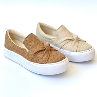 Tênis Slip On Linho Laço Feminino Plataforma Nova Moda