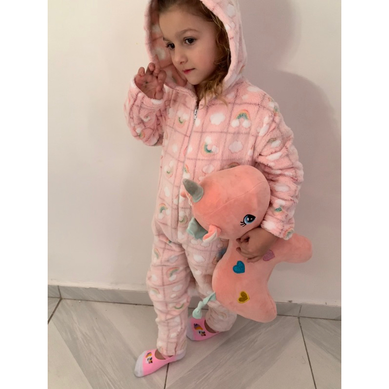Macacão de fleece pijama peluciado para o inverno para meninas e meninos tamanhos do 1 ao 16 e adulto.
