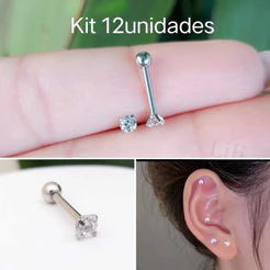 Kit Piercing Ponto De Luz 2.5mm (Hélix/Tragus) Prata / Dourado