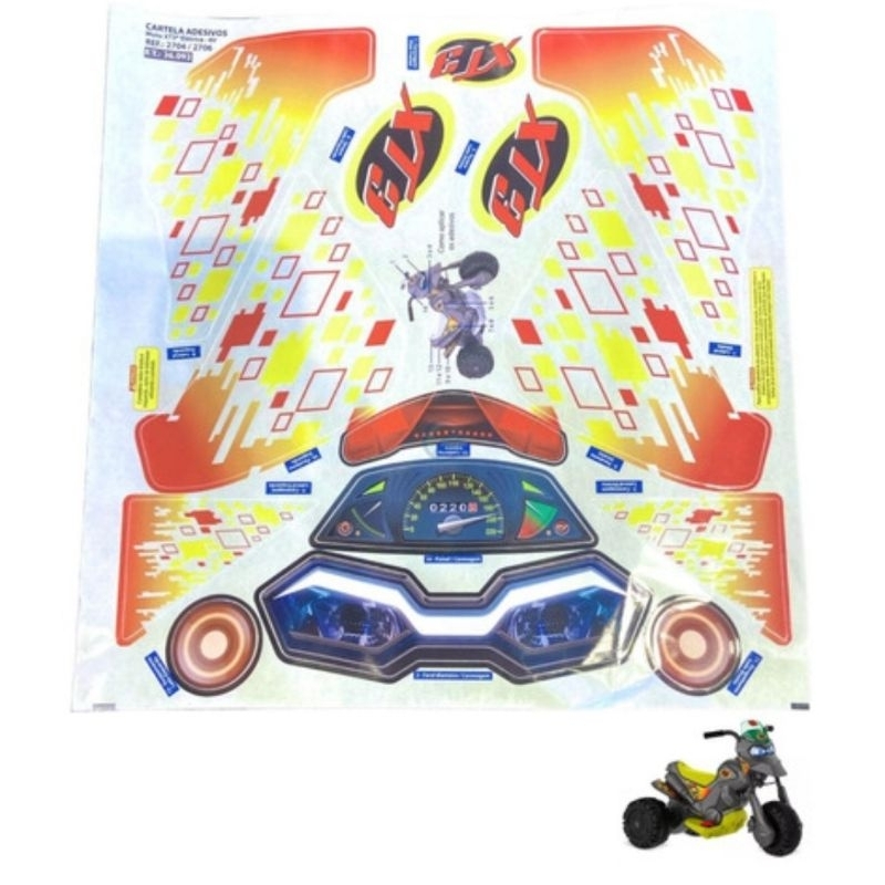 Cartela de Adesivos para moto infantil XT3 nova Brinquedos Bandeirante Elétrica etiqueta decorativa