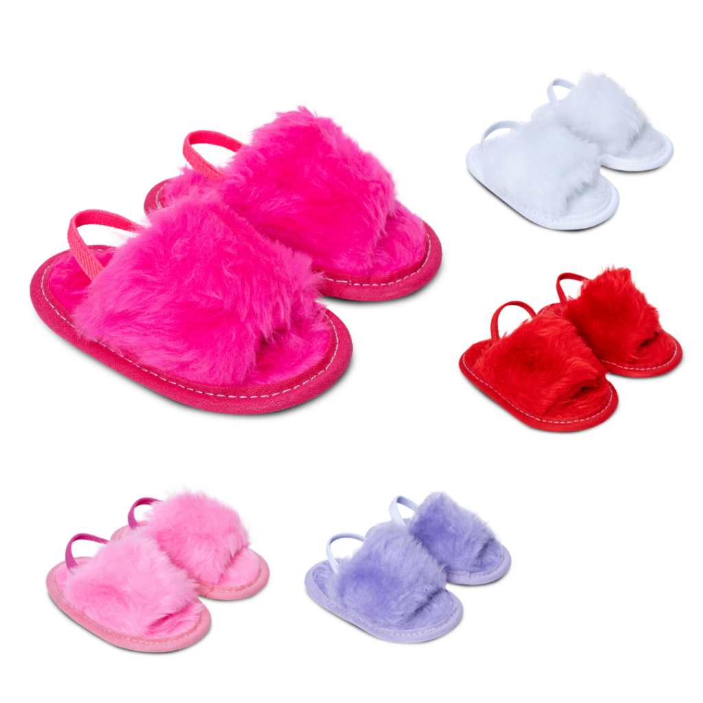 Pantufa Bebê Menina de Pelúcia solado em Eva antiderrapante (Auxilia primeiros passos) em Oferta na Shopee