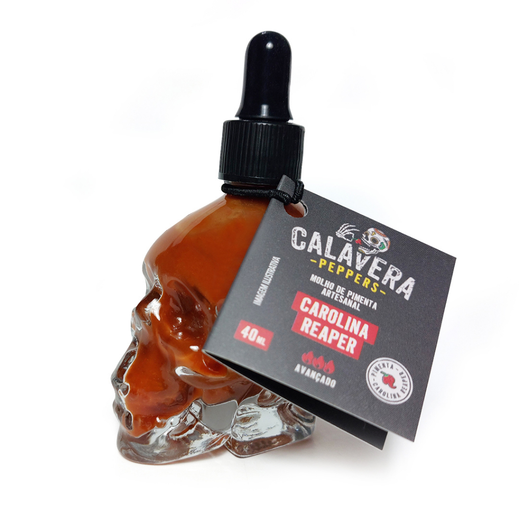 Caveira de vidro com pimenta Carolina Reaper 40ml - Calavera Peppers
