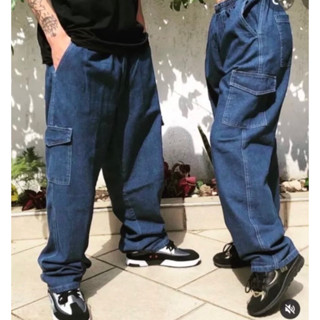 calça cargo jeans masculino feminino larga 6 bolsos skate moda