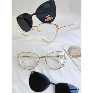 Kit 3 Peças Armação De Óculos Feminino Clipon 2 Em 1 Metal Gatinha CHIC COM ESTOJO É FLANELA 6526