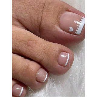 UNHAS POSTIÇAS FRANCESINHAS NATURAIS PARA OS PÉS KIT 24 UNID COM ADESIVOS DUPLA FACE E LIXA DE FACIL APLICAÇÃO
