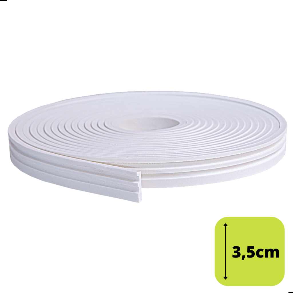 Eva Flexível 3,5cm 5 Metros, Rodapé Moldura Autocolante Boiserie Roda Meio - 3c2F-Branco