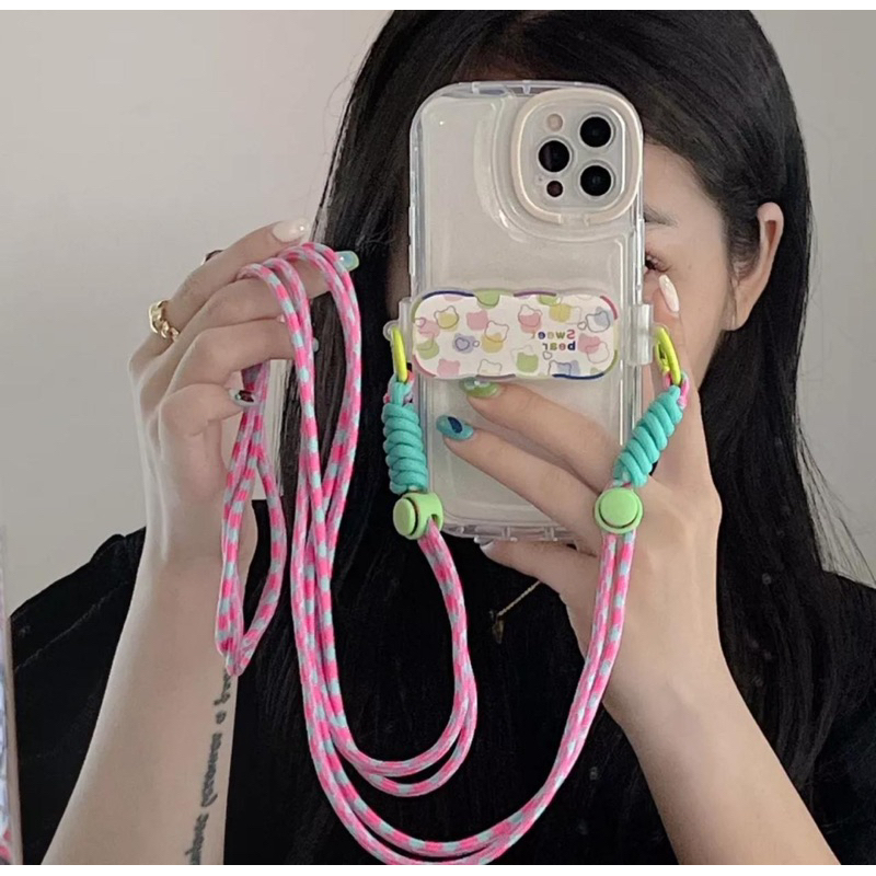 Cordão liso com suporte para celular envio estampa aleatório cordão para pescoço mimo