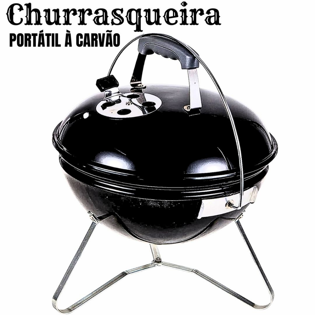 Churrasqueira Portátil Carvão P/ Varanda de Apartamento, Casa, Sitio, Piscina, Praia, Camping, Pesca ou Jardim.