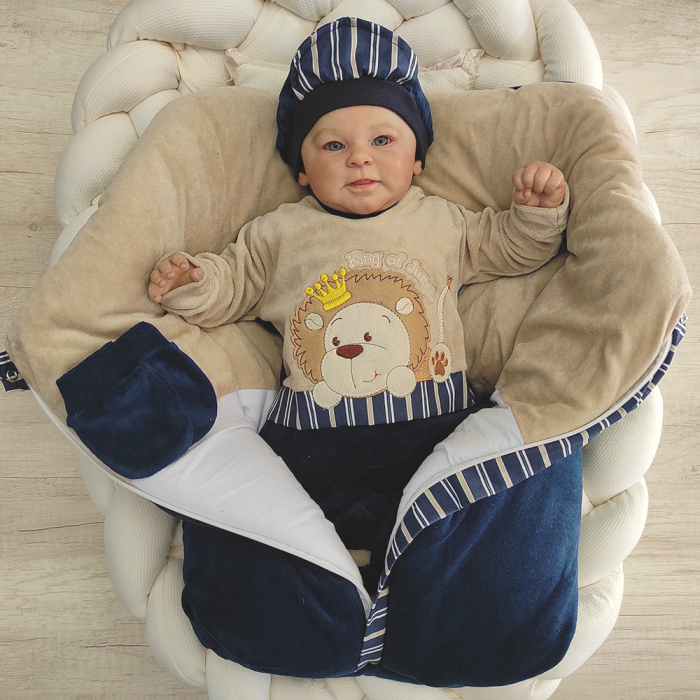 Saída de Maternidade Bebê Menino Rei Leão Marinho Plush com Porta Bebê