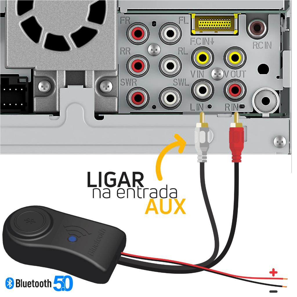 Interface Bluetooth para Dvd Retratil Pioneer com entrada RCA e som residencial — imagem 2 de 2