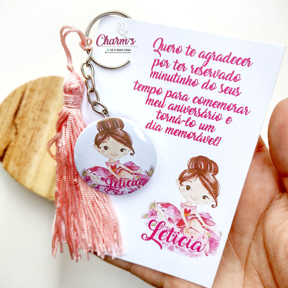 10 - Chaveiros Personalizados - Bailarina - Lembrancinha Aniversário, Lembrancinha Maternidade, Chá de Bebê