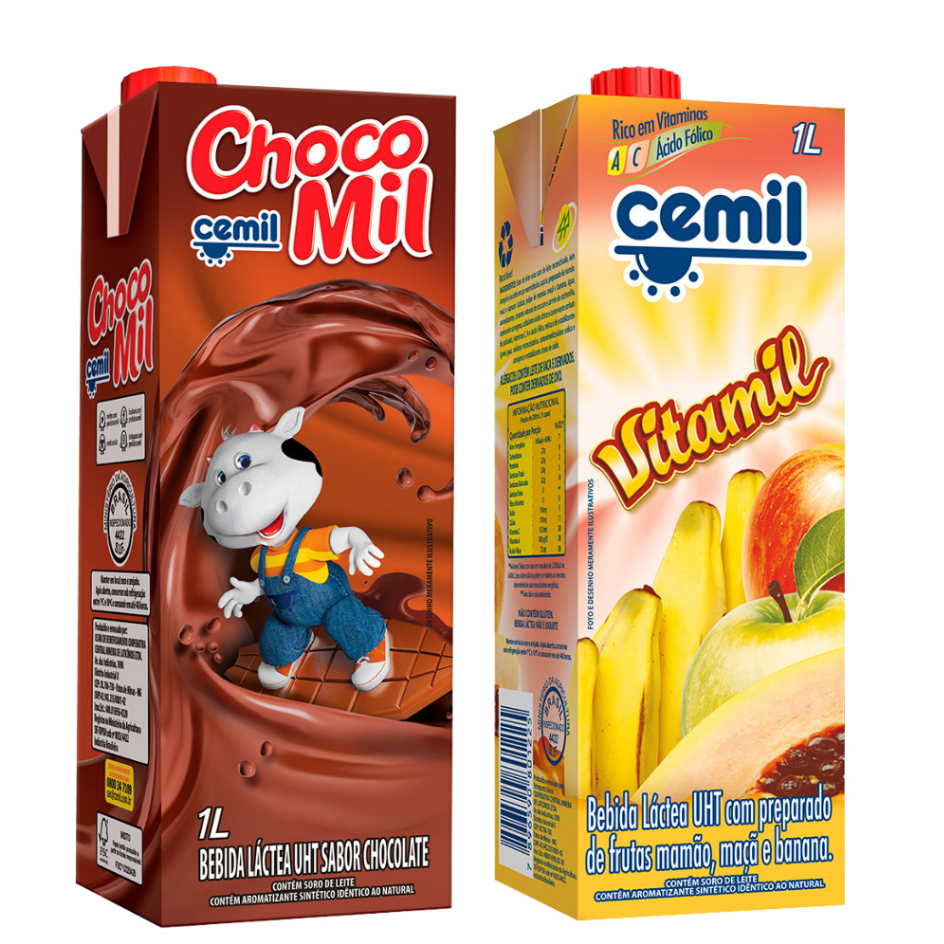 Kit de 6 Bebidas Láctea embalagem com 1L Cemil Chocomil e Vitamil