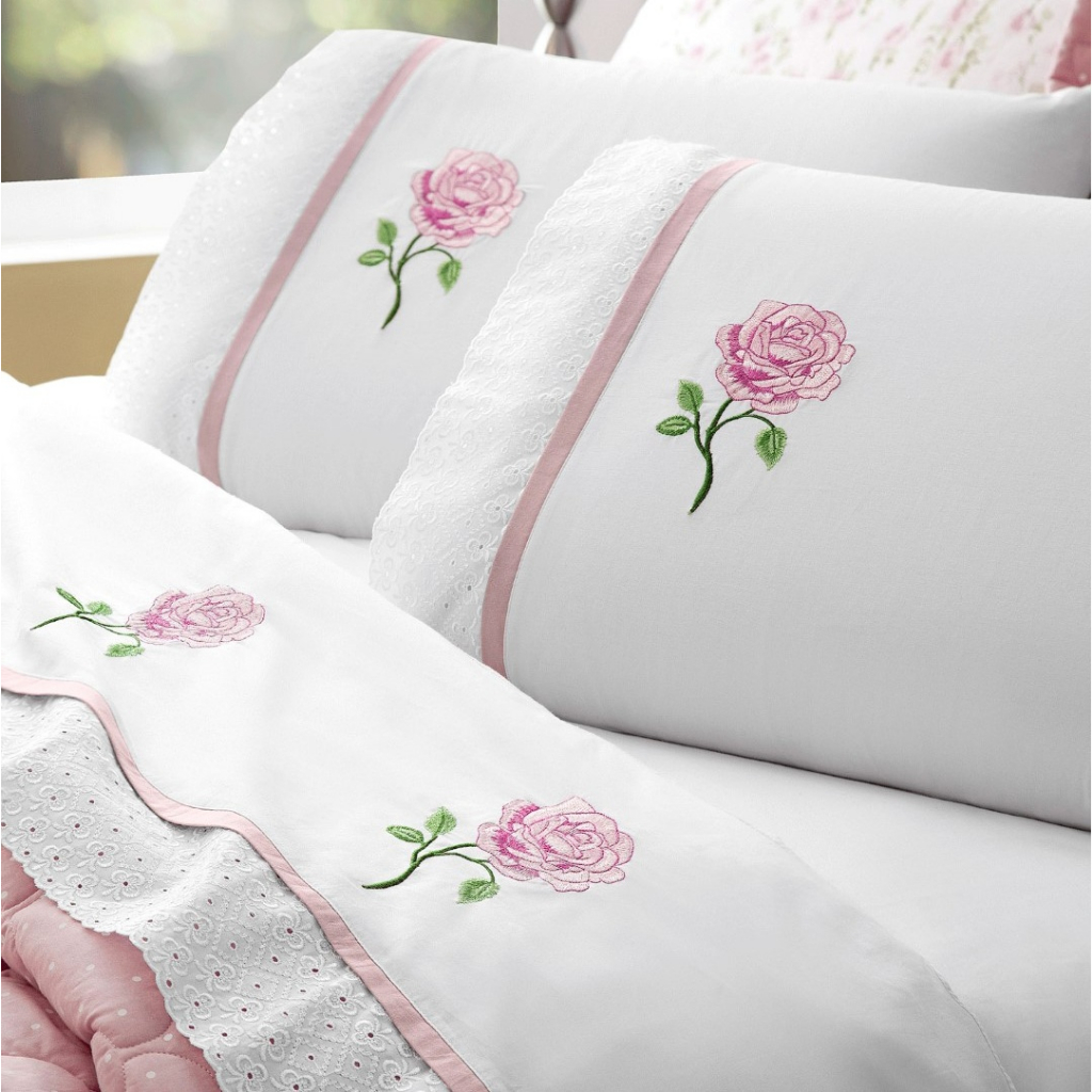 Jogo de Lençol King Size 04 Peças Athena Bordado Algodão 180 Fios Jogo Cama King Envio Imediato