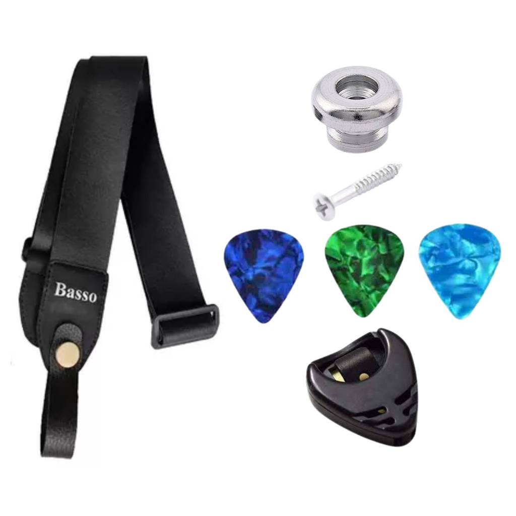 Correia para Ukulele Alça Basso UK 11 + 1 Roldana + 3 Palhetas + 1 Porta Palhetas em Oferta na Shopee