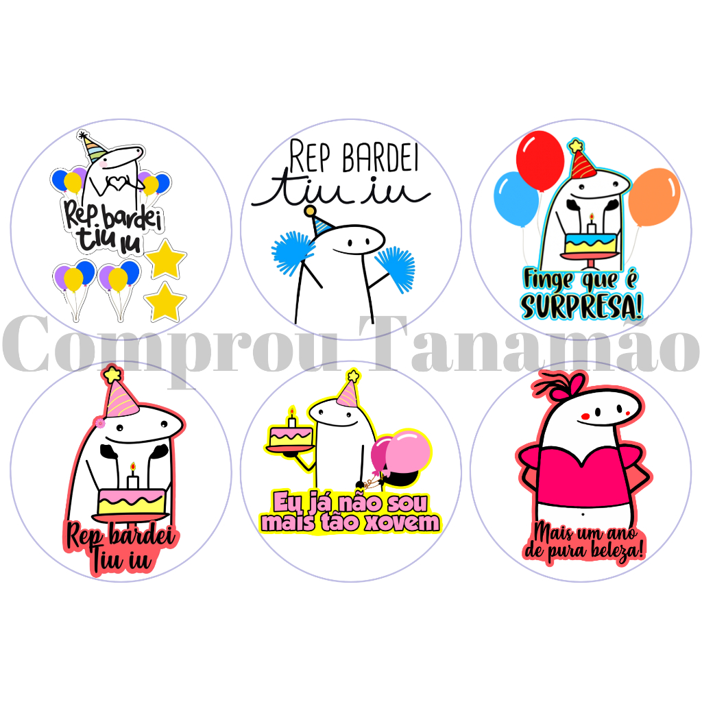 Kit 6 Papel Arroz Bento Cake Flork Aniversário 9cm Cada