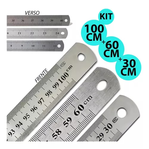 Régua Aço Inox Metal Medidas Em Centímetros, Milímetros e  Polegada Patchwork Artesanato Scrapbook Nybc mj