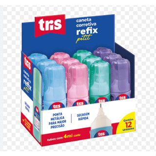 12X CORRETIVO DE CANETA LIQUIDO 4ML PETIT TRIS CORES PASTEIS CAIXA ATACADO