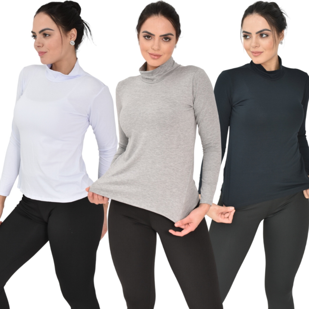 Camiseta Manga Longa Feminina Estilo Gola CACHARREL Gola a ROLÊ GOLA ALTA