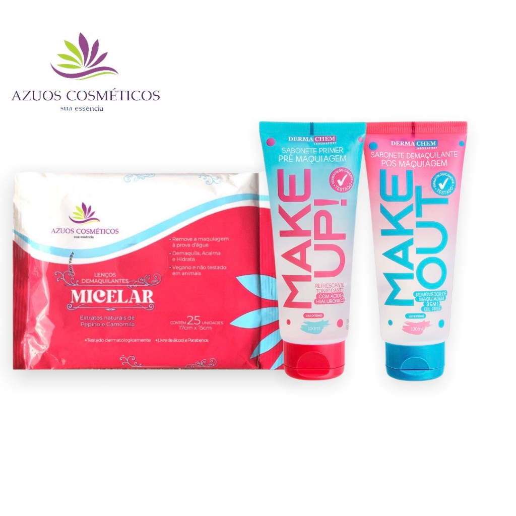 Kit Sabonetes Dermachem e Lenços Demaquilantes Micelar Azuos
