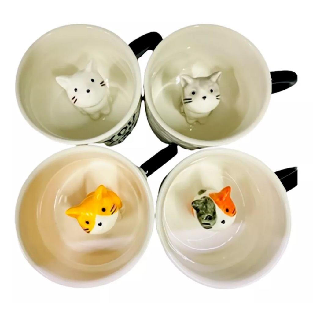 Caneca cerâmica com gatinho dentro animal 3D