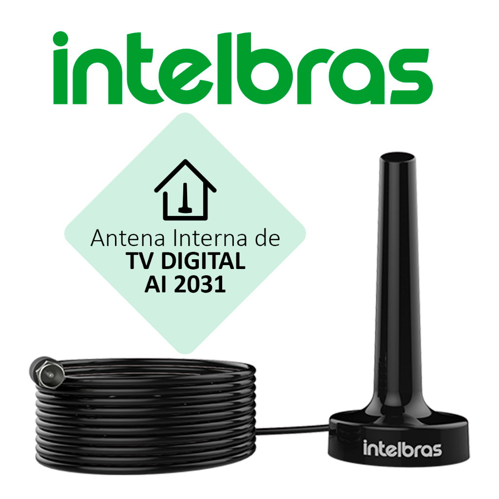 Antena Interna de TV Digital Intelbras Ai2031 Omnidirecional UHF HDTV Saída 4K UltraHD Ai 2031 Cabo de 5 Metros - Melhor que Aquário